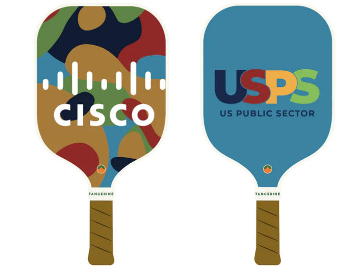 Cisco custom pickleball paddles with logo and text