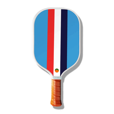 Thick blue, red, and white striped Tangerine pickleball paddle
