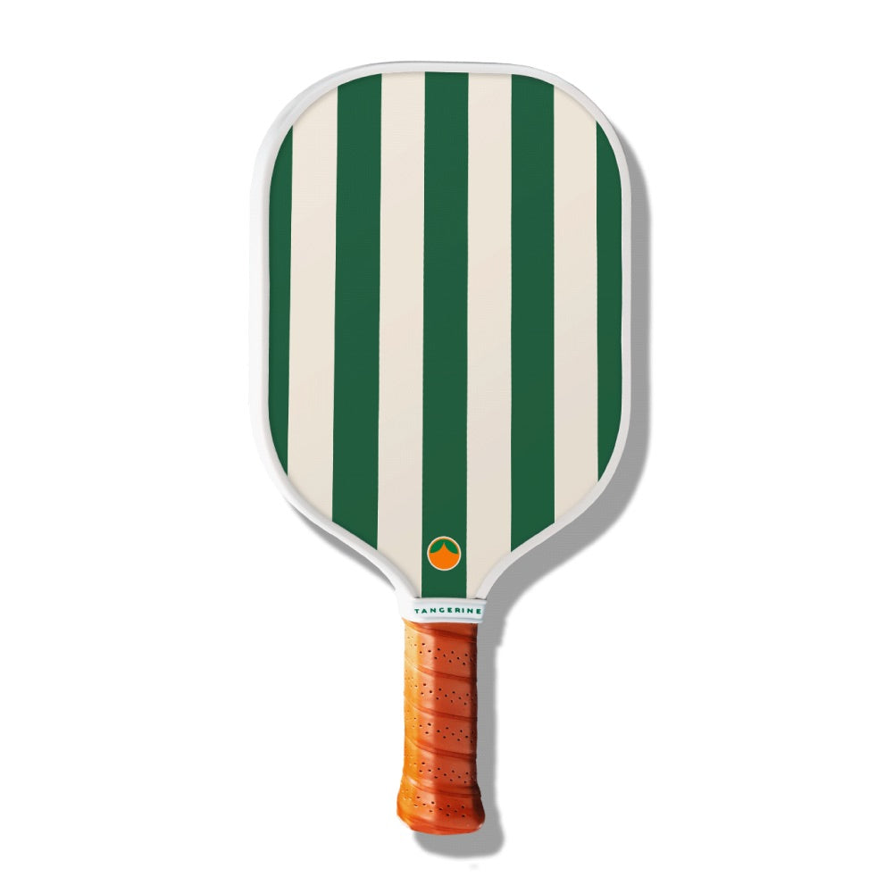 Gardiners Bay green and white striped pickleball paddle. 