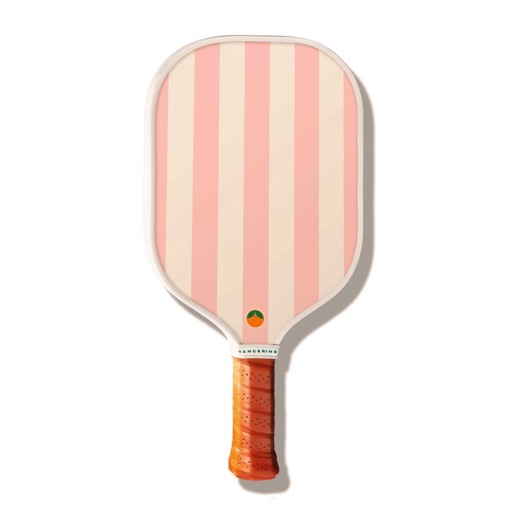 Newport R.I. Pickleball paddle designed by Tangerine. Features girly pink and white stripes. 