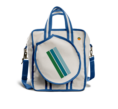 Tangerine Pickleball Tote Bag French Blue with Green and Blue Stripes