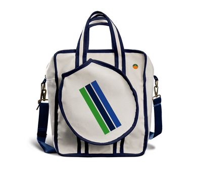 Tangerine Pickleball Tote Bag Navy with Green and Blue Stripes