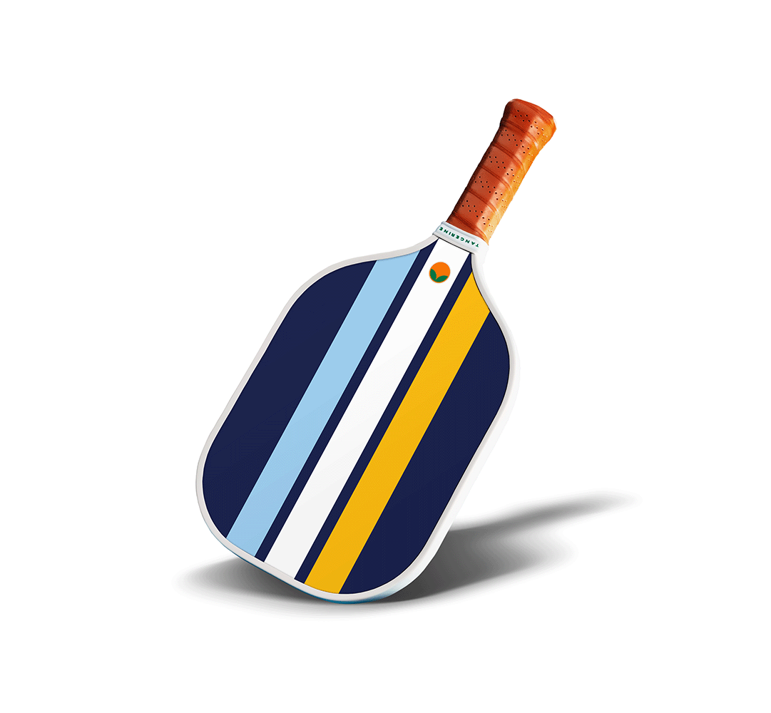 Gold and Blue striped Tangerine Ponza paddle on White background