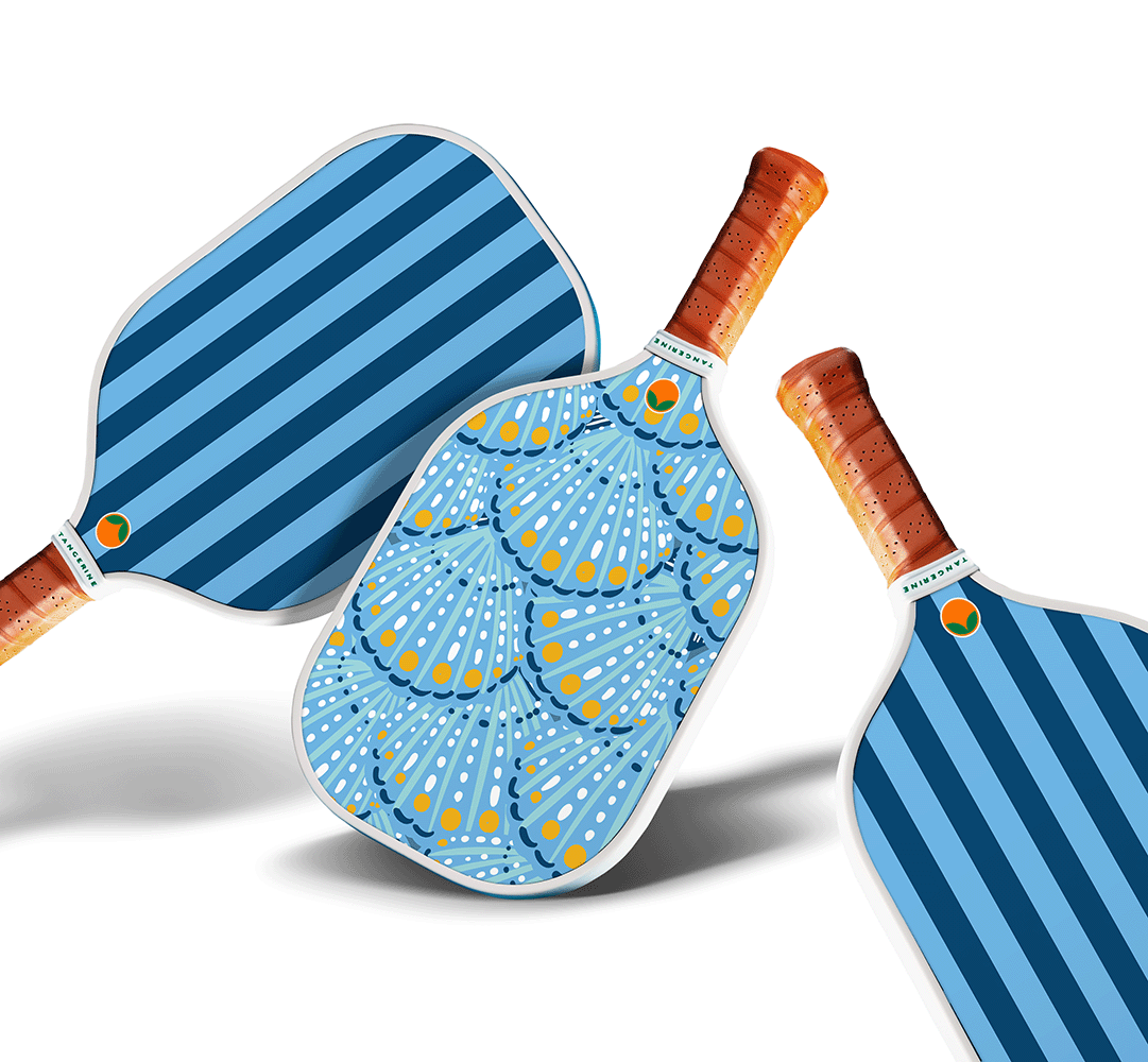 Blue and Blue stripes pickleball paddle with blue shell backing.