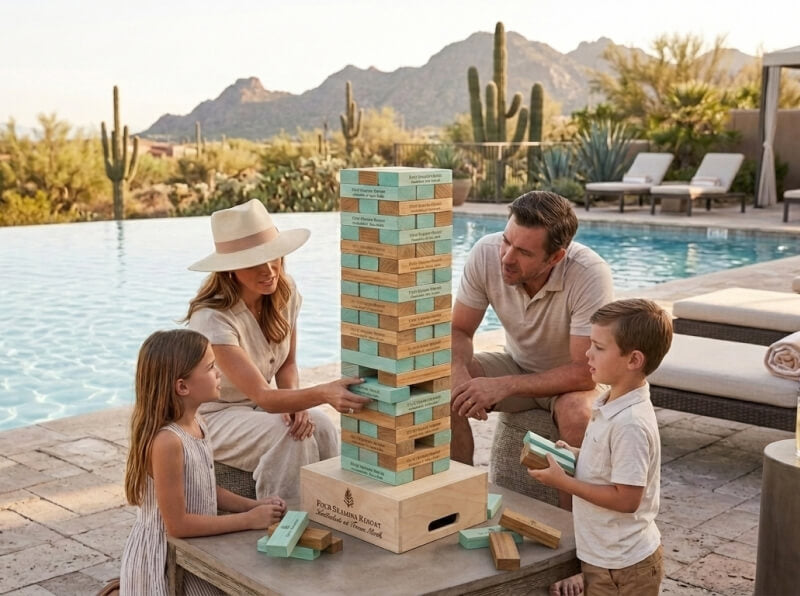 Custom branded giant tumble tower — corporate order