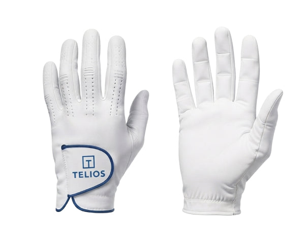 Custom golf glove with a full-color logo across the back of the hand